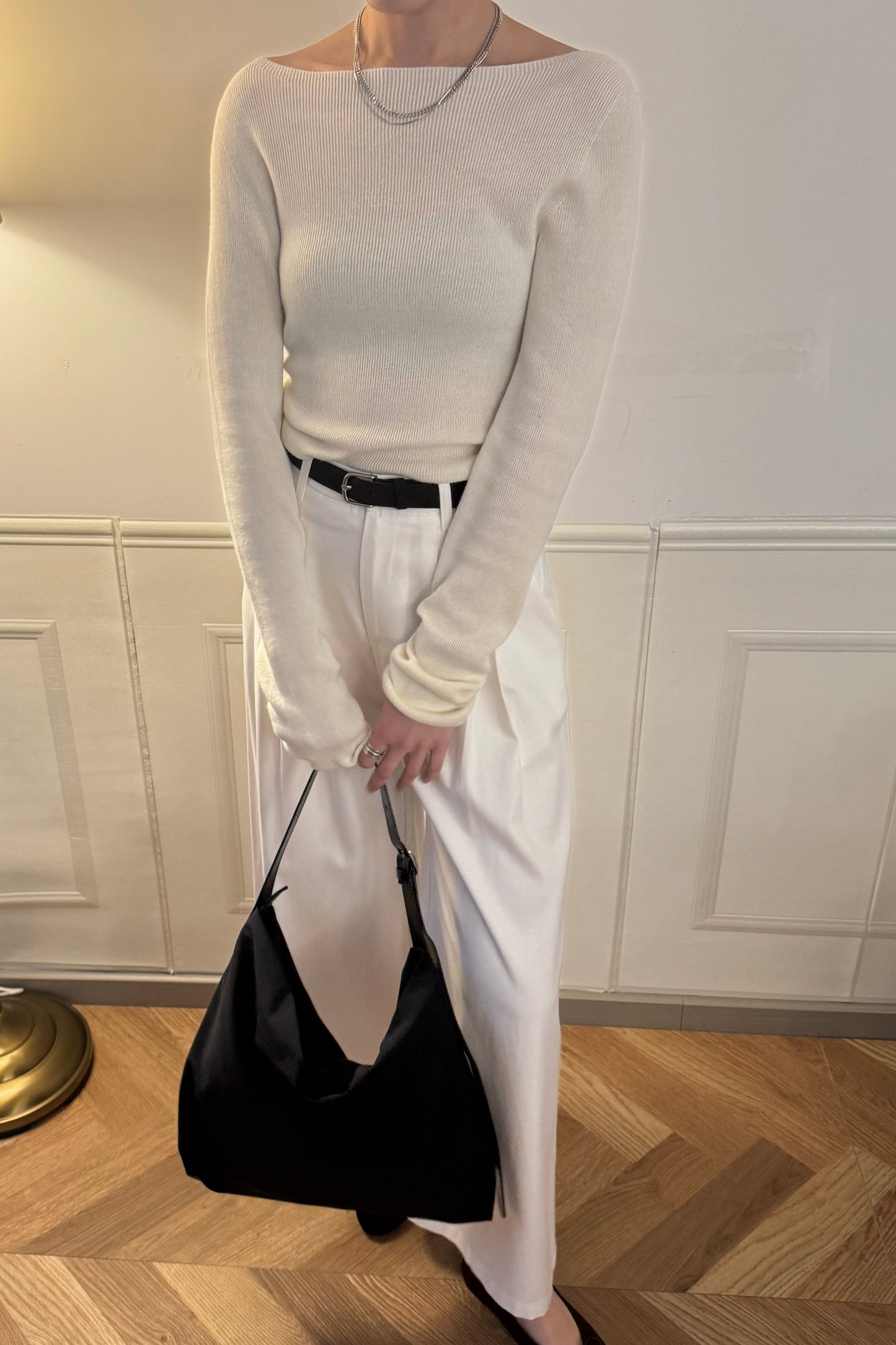 250213 French Boat Neck Knit Top