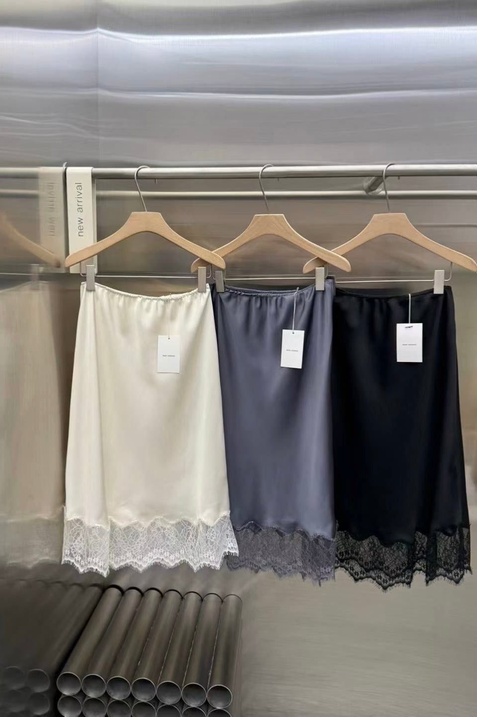 250705 Frankie Lace Hem Satin Skirt