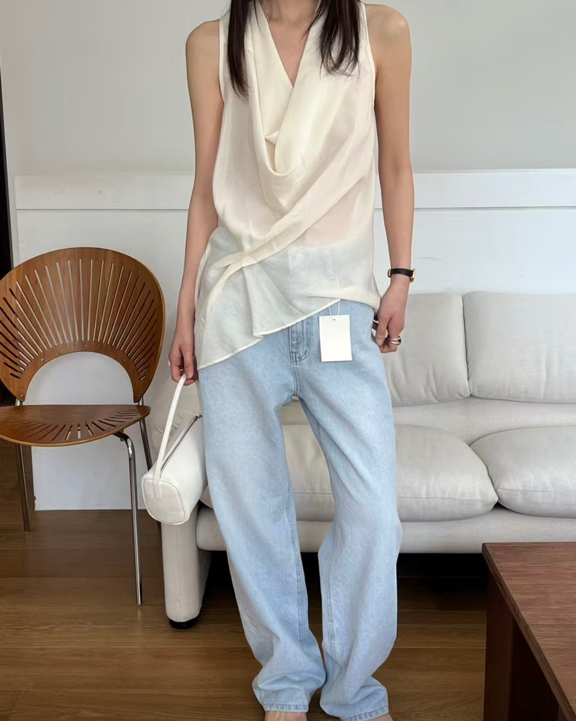 250617 Venice Halter Cow Neck Ruched Top
