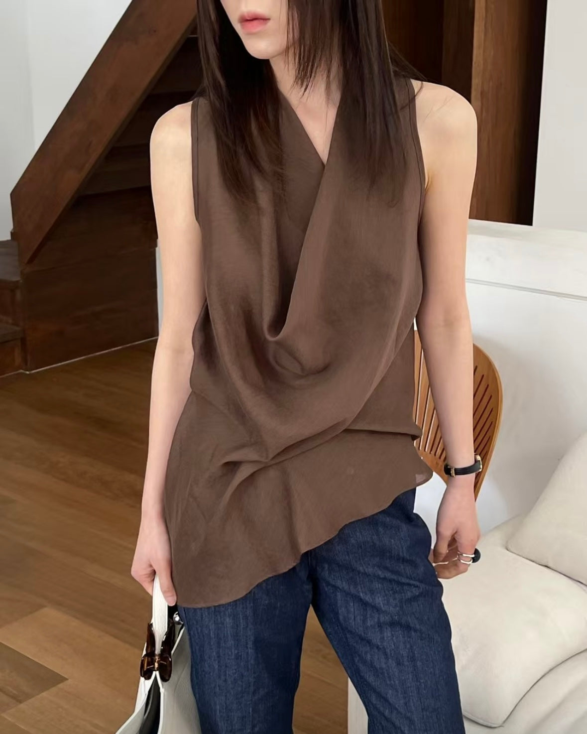 250617 Venice Halter Cow Neck Ruched Top