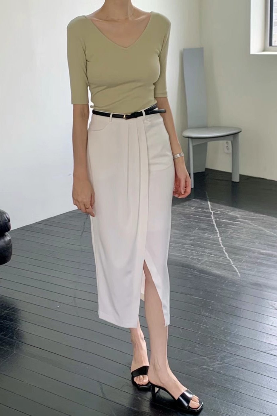 0942 Sylvie Slit Skirt with belt (PT1.SHOWROOM 有DISPLAY)