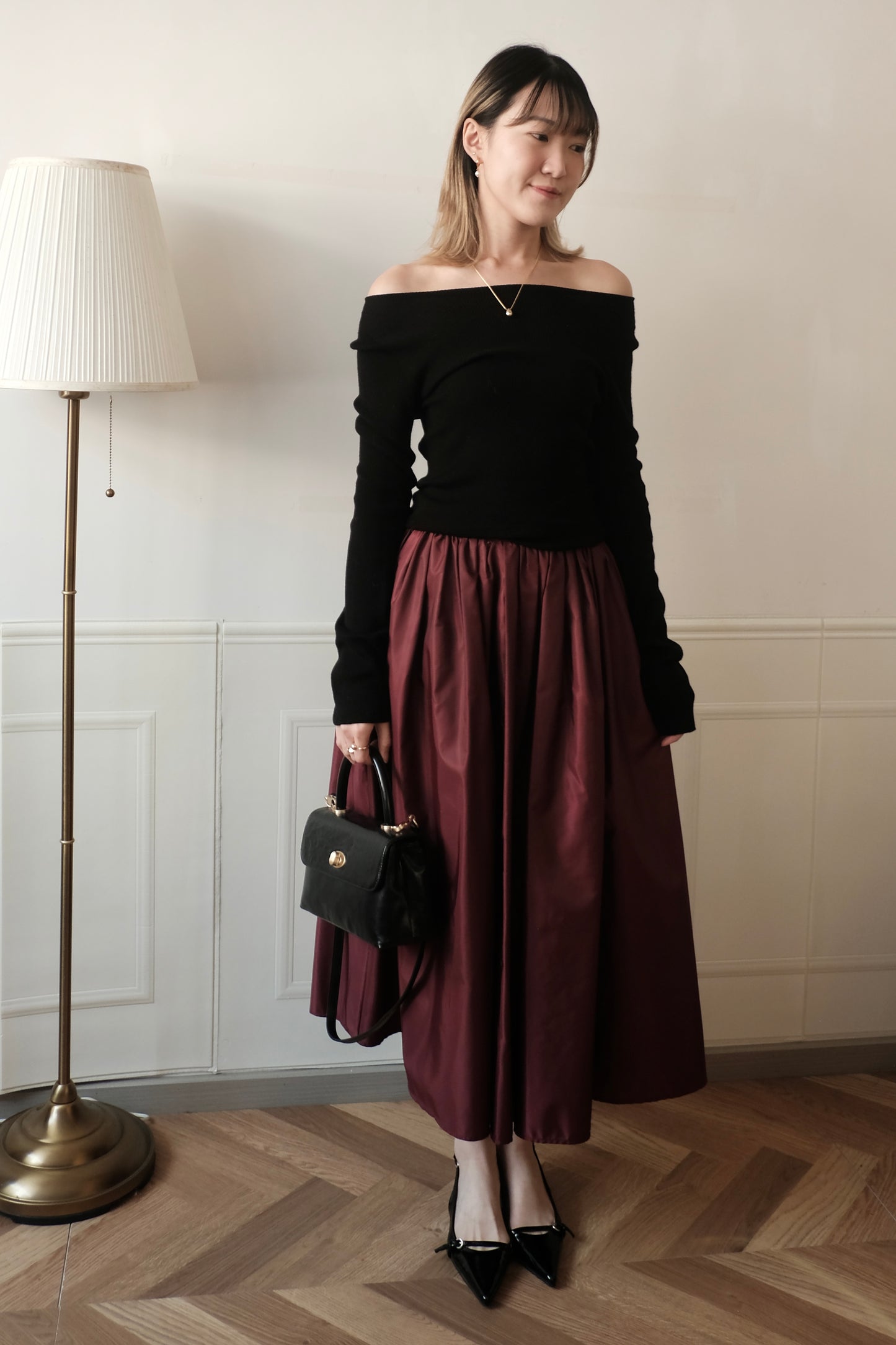 250213 French Boat Neck Knit Top