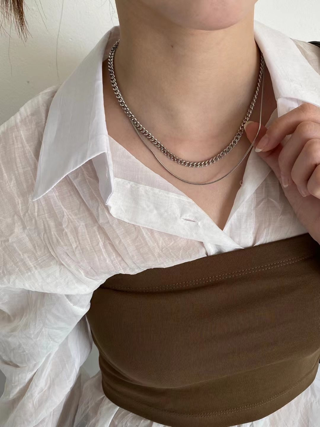 A31 - Double Silver Necklace Set