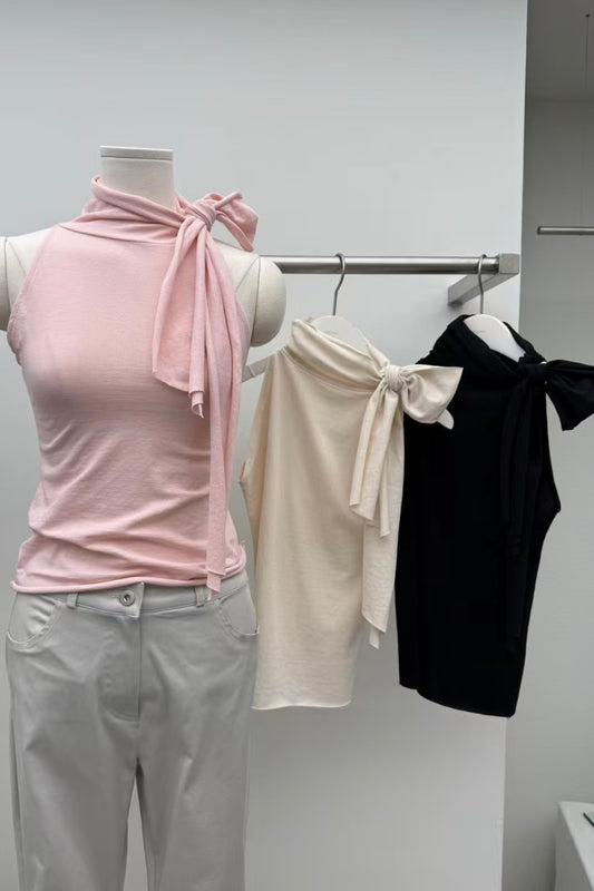 250613 Sleeveless Turtleneck Top with Side Bow