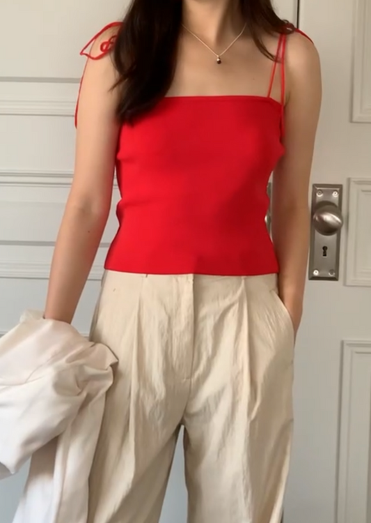 0681 Ribbon Strape Knit Top