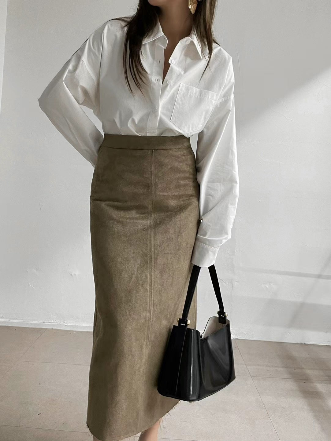 SK10 - Back Slit Suede Skirt